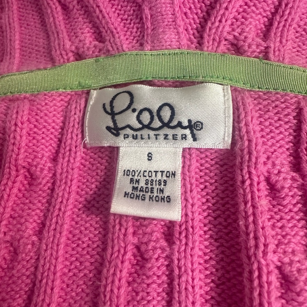Lilly Pulitzer Vintage White Label Pink Cable Knit Full Zip Hood Cardigan Small - Picture 8 of 12
